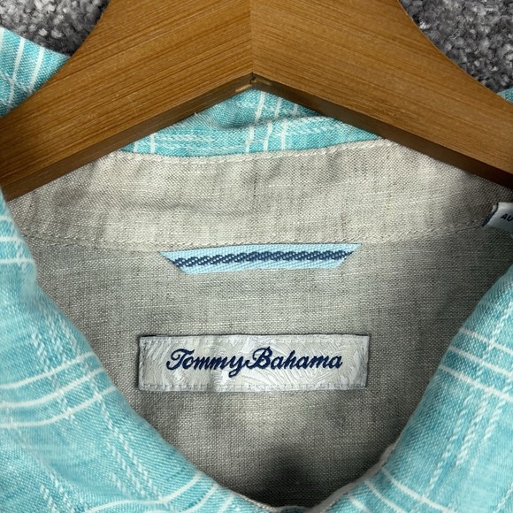 Tommy Bahama Linen Shirt Men's XXL Blue Button Up Beach Hawaiian Plaid Casual - Picture 3 of 8